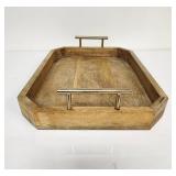 Hexagonal Wooden Serving Tray with Gold Handles - Retail: $45