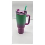 Gradient Green and Purple Insulated Tumbler with Handle - Retail: $25