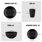 32 pcs Wheat Straw Dinnerware Sets Kitchen Plates and Bowls Sets for 8 Plastic Plates Reusable Dishes Set Outdoor Camping and Dinning Essentials Dishwasher Safe, Black