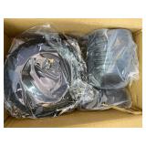 32 pcs Wheat Straw Dinnerware Sets Kitchen Plates and Bowls Sets for 8 Plastic Plates Reusable Dishes Set Outdoor Camping and Dinning Essentials Dishwasher Safe, Black