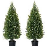 Retails for $109! 3ft Artificial Topiary Trees Artificial Cedar Trees UV Resistant Bushes Potted Set of 2 Faux Shrubs for Outdoor Indoor Front Porch Garden