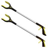 RMS 2-Pack 32 Inch Extra Long Grabber Reacher with Rotating Jaw - Mobility Aid Reaching Assist Tool (Yellow)
