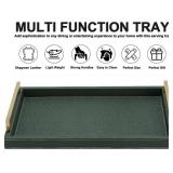 Green Decorative Serving Tray,Rectangular Tray for Coffee Table,Faux Leather Serving Tray with Handles for Ottoman,Shagreen Leather Tray for Bathroom