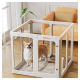 Retails for $199! Jalove 30" H Clear Dog Playpen Acrylic Puppy Playpen Indoor, 8 PCS Easy Assemble Cat Rabbit Ferret Pet Play Pen, Plastic Dog Fence Crate Kennel Whelping Cage Enclosure for Small & Me