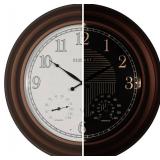 Retails for $143! CLXEAST 24 Inch Illuminated in/Outdoor Lighted Atomic Analog Wall Clock with Thermometer & Hygrometer, Oversized Large Waterproof Wall Clocks for Living Room Decor,Bronze Finish