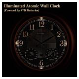 Retails for $143! CLXEAST 24 Inch Illuminated in/Outdoor Lighted Atomic Analog Wall Clock with Thermometer & Hygrometer, Oversized Large Waterproof Wall Clocks for Living Room Decor,Bronze Finish