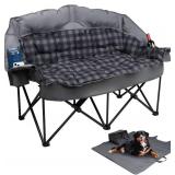 Retails for $130! Double Camping Chair, Padded Loveseat Camping Couch, Oversized 2 Person Camp Chairs with 2 in 1 Carry Bag, Heavy Duty Folding Lawn Chair Outdoor Sofa with Cup Holders for Adults Pati