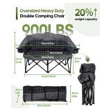 Retails for $130! Double Camping Chair, Padded Loveseat Camping Couch, Oversized 2 Person Camp Chairs with 2 in 1 Carry Bag, Heavy Duty Folding Lawn Chair Outdoor Sofa with Cup Holders for Adults Pati