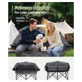 Retails for $130! Double Camping Chair, Padded Loveseat Camping Couch, Oversized 2 Person Camp Chairs with 2 in 1 Carry Bag, Heavy Duty Folding Lawn Chair Outdoor Sofa with Cup Holders for Adults Pati