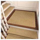 Bullnose Carpet Stair Treads, Non Slip Landing Mat for Wooden Steps Indoor, Soft Stair Rugs for Pets, Indoor Doormat for Kitchen Bathroom, Washable, 30"x30" 1pc, Beige
