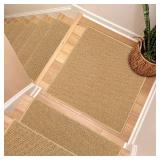 Bullnose Carpet Stair Treads, Non Slip Landing Mat for Wooden Steps Indoor, Soft Stair Rugs for Pets, Indoor Doormat for Kitchen Bathroom, Washable, 30"x30" 1pc, Beige