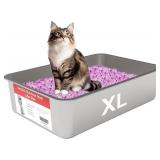 Extra Large Metal Cat Litter Box, Stainless Steel Durable Litter Pan for Large or Multiple Cats, Kitty Litter Box with Smooth Surface and Easy to Clean, XL(23.6"x15.7"x5.9")
