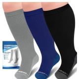 Compression Socks for Women Wide Calf: Plus Size 20-30mmHg Medical Support Stockings for Nurses, Pregnant Women, Men, Flying, Travel 3 Pairs (XXL-7XL)