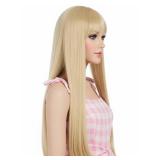 Blonde Wig With Bangs for Women Golden Blonde Long Straight Blonde Wigs with Necklace, Earrings, Bracelet