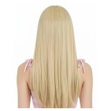 Blonde Wig With Bangs for Women Golden Blonde Long Straight Blonde Wigs with Necklace, Earrings, Bracelet