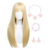 Blonde Wig With Bangs for Women Golden Blonde Long Straight Blonde Wigs with Necklace, Earrings, Bracelet