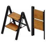 Taranta 2-Step Aluminum Ladder,Lightweight Folding Step Stool with Extra-Wide Anti-Slip Steps,330 lbs Capacity,Compact Space-Saving Design for Home,Kitchen and Office BlackWoodGrain