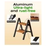 Taranta 2-Step Aluminum Ladder,Lightweight Folding Step Stool with Extra-Wide Anti-Slip Steps,330 lbs Capacity,Compact Space-Saving Design for Home,Kitchen and Office BlackWoodGrain