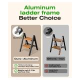 Taranta 2-Step Aluminum Ladder,Lightweight Folding Step Stool with Extra-Wide Anti-Slip Steps,330 lbs Capacity,Compact Space-Saving Design for Home,Kitchen and Office BlackWoodGrain