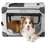 EHEYCIGA Collapsible Dog Crate 30 Inches, Portable Travel Crate for Medium Dogs, Soft Foldable Pet Kennel with 4-Door Mesh Windows Indoor & Outdoor, Grey