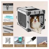 EHEYCIGA Collapsible Dog Crate 30 Inches, Portable Travel Crate for Medium Dogs, Soft Foldable Pet Kennel with 4-Door Mesh Windows Indoor & Outdoor, Grey