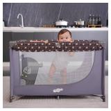 Pamo Babe Portable Crib Baby Playpen with Mattress and Carry Bag Grey