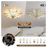 Retails for $117! Gold Star Flush Ceiling Light - 19.5 Inch Brass Glass Large Mount Fixture - Art Deco Mid Century Vintage Modern Moravian Lighting Lights for Bedroom Dining Kitchen Foyer Farmhouse Li