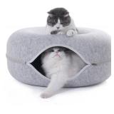 Large Cat Tunnel Bed for Indoor Cats, Scratch Resistant Donut Cat Bed, Up to 30 Lbs (L 24x24x11, Light Grey)