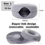 Large Cat Tunnel Bed for Indoor Cats, Scratch Resistant Donut Cat Bed, Up to 30 Lbs (L 24x24x11, Light Grey)