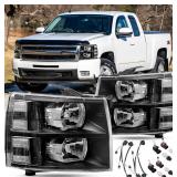 Retails for $126! Headlights Assembly Set With Bulbs & Harness For 2007-2013 Chevy Silverado 1500/2007-2014 Silverado 2500 3500&HD Cab Pickup Replacement Headlamps Black Housing Clear Reflector&Lens G