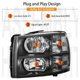 Retails for $126! Headlights Assembly Set With Bulbs & Harness For 2007-2013 Chevy Silverado 1500/2007-2014 Silverado 2500 3500&HD Cab Pickup Replacement Headlamps Black Housing Clear Reflector&Lens G