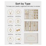 Vlando Jewelry Box for Women, Glass Lid Jewelry Organizer with 3 Drawers for Necklaces Rings Earrings Bracelets Mother Day Gift for Mom - Cloud White