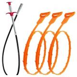 35.5inch Drain Auger Cleaner(1pcs), 25inch Drain Snake Hair Remover(3pcs), Hair Catcher Drain Clog Remover Tool Set For Kitchen Sink, Bathroom Tub, Sewer, Toilet