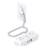 Flat Extension Cord 3 feet, Flat Plug Power Strip, 4 Widely Outlets with 3 USB Ports (2 USB C), 3 Side Outlet Extender with Extension Cord with Multiple Outlets for Home, Office, Dorm Room Essentials