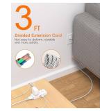 Flat Extension Cord 3 feet, Flat Plug Power Strip, 4 Widely Outlets with 3 USB Ports (2 USB C), 3 Side Outlet Extender with Extension Cord with Multiple Outlets for Home, Office, Dorm Room Essentials