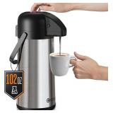 Airpot Coffee Carafe for Keeping Hot - 102 OZ/ 3L Large Coffee Dispenser with Pump - Insulated Stainless Steel Thermos Urn for Hot Drinks Water Tea Chocolate - Thermal Beverage Dispenser for Parties