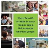 Mohu Leaf Supreme Pro Paper-Thin Indoor TV Antenna, Amplified, UHF VHF, 65-Mile Range, Multi-Directional w/12 ft. Cable, Signal Indicator