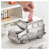Yundu Silver Ceramics Car Model Piggy Bank Boalord, Piggy Bank for Kids, Coin Bank, Money Bank for Boys and Girls, Fun Home Decoration, for Birthday Christmas