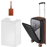 22 14 9 Airline Approved Carry On Expandable Luggage with Front Open Pocket, Spinner Wheels, ABS+PC Hardshell Small 20inch Suitcase with Protective Cover and Luggage Tag, Black