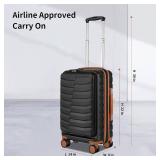 22 14 9 Airline Approved Carry On Expandable Luggage with Front Open Pocket, Spinner Wheels, ABS+PC Hardshell Small 20inch Suitcase with Protective Cover and Luggage Tag, Black