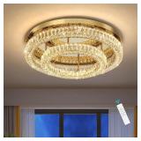 Retails for $399! 24 Inch Modern Glam Crystal Chandelier with Dimmable LED Light Ceiling Light Fixtures for Bedroom Dining Room Gold Lamp