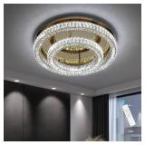 Retails for $399! 24 Inch Modern Glam Crystal Chandelier with Dimmable LED Light Ceiling Light Fixtures for Bedroom Dining Room Gold Lamp