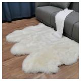 Retails for $170! Champlus Genuine Australian Merino Sheepskin Rug, 3.3x5 ft Sheep Skin Rug, Lambskin Area Rug, 3-Pelt, White