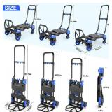 Retails for $140! 330LB Folding Hand Truck Heavy Duty Carrying, Combination of Four Wheels and Two Wheels Convertible Dolly Cart with Retractable Handle Dolly for Moving Office Carts(Blue)