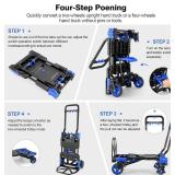 Retails for $140! 330LB Folding Hand Truck Heavy Duty Carrying, Combination of Four Wheels and Two Wheels Convertible Dolly Cart with Retractable Handle Dolly for Moving Office Carts(Blue)