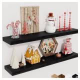 Fun Memories 32Inch Floating Shelves for Wall 3 Pack Wood Shelves for Kitchen, Bathroom, Bedroom Wall Mounted Rustic Wood Floating Shelf with Invisible Brackets for Books, Storage, Decor, Black