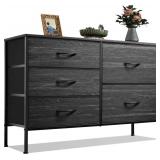 WLIVE Dresser for Bedroom with 5 Drawers, Wide Dressers with Drawer Organizers, Chest of Drawers, Fabric Dresser for Living Room, Closet, Hallway, Charcoal Black Wood Grain Print