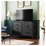 WLIVE Dresser for Bedroom with 5 Drawers, Wide Dressers with Drawer Organizers, Chest of Drawers, Fabric Dresser for Living Room, Closet, Hallway, Charcoal Black Wood Grain Print