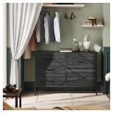 WLIVE Dresser for Bedroom with 5 Drawers, Wide Dressers with Drawer Organizers, Chest of Drawers, Fabric Dresser for Living Room, Closet, Hallway, Charcoal Black Wood Grain Print