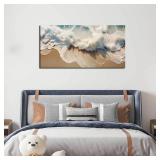 Ocean Waves Canvas Wall Art for Living Room, Beach Scenery View Home Decor Picture, Sea Waves Canvas Wall-Decoration, Seaside Scene Decorative Print Artwork for Office Bedroom, Size 40x20 Inches